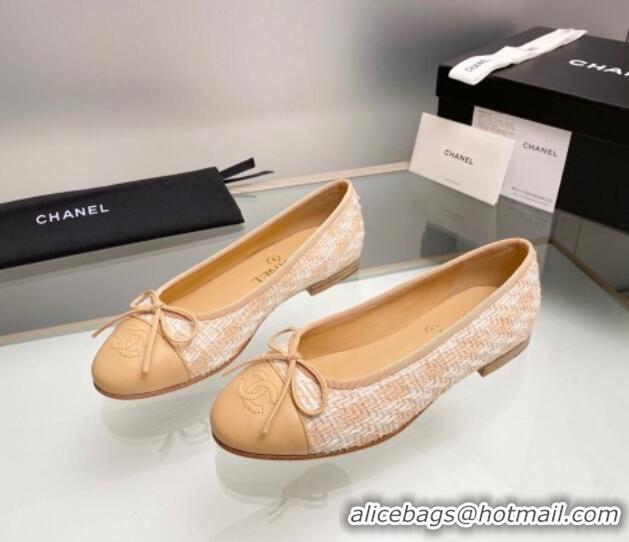 Buy Discount Chanel Tweed & Leather Classic Ballet Flat Beige 014078