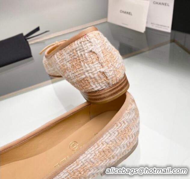 Buy Discount Chanel Tweed & Leather Classic Ballet Flat Beige 014078