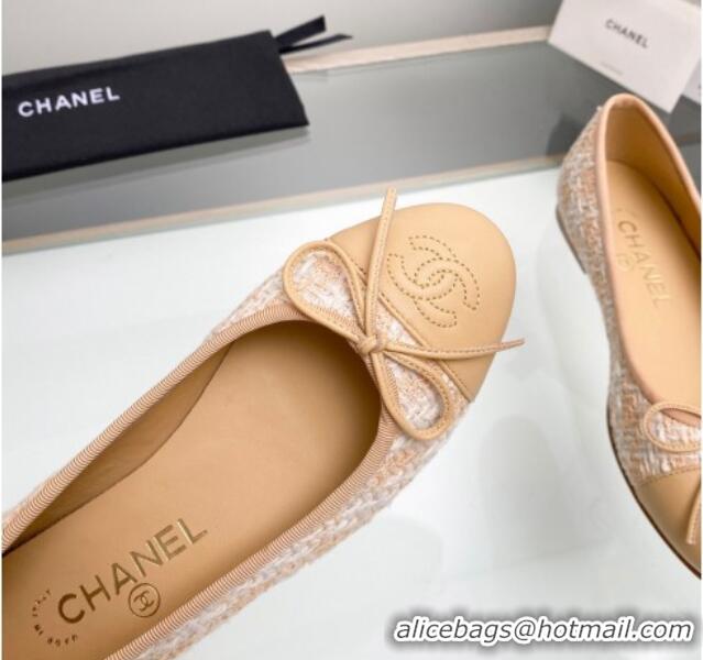 Buy Discount Chanel Tweed & Leather Classic Ballet Flat Beige 014078