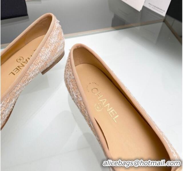 Buy Discount Chanel Tweed & Leather Classic Ballet Flat Beige 014078