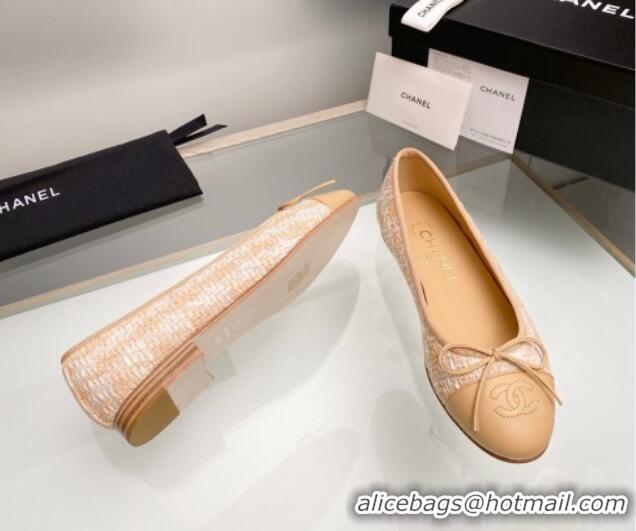 Buy Discount Chanel Tweed & Leather Classic Ballet Flat Beige 014078