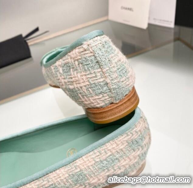 Best Product Chanel Tweed & Leather Classic Ballet Flat Light Green 014079