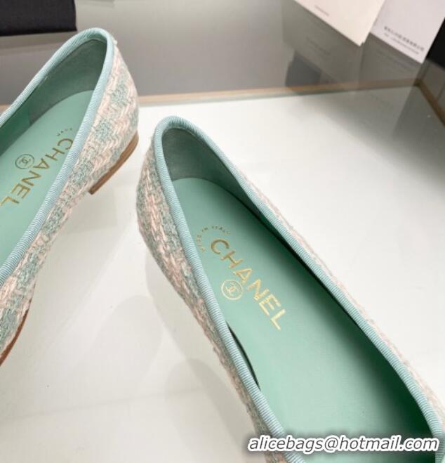 Best Product Chanel Tweed & Leather Classic Ballet Flat Light Green 014079