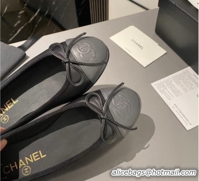 Duplicate Chanel Leather Classic Ballet Flat Black/Grey 016002