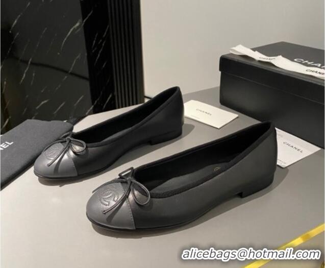 Duplicate Chanel Leather Classic Ballet Flat Black/Grey 016002