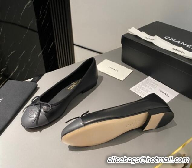 Duplicate Chanel Leather Classic Ballet Flat Black/Grey 016002