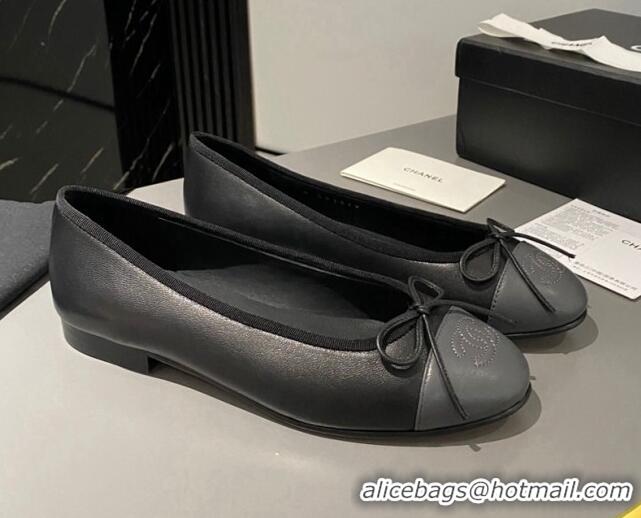 Duplicate Chanel Leather Classic Ballet Flat Black/Grey 016002