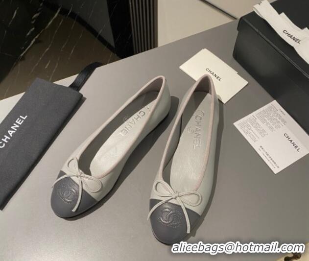 Good Quality Chanel Leather Classic Ballet Flat Light/Dark Grey 016003