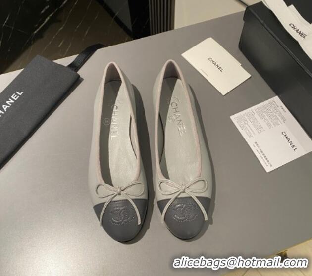 Good Quality Chanel Leather Classic Ballet Flat Light/Dark Grey 016003