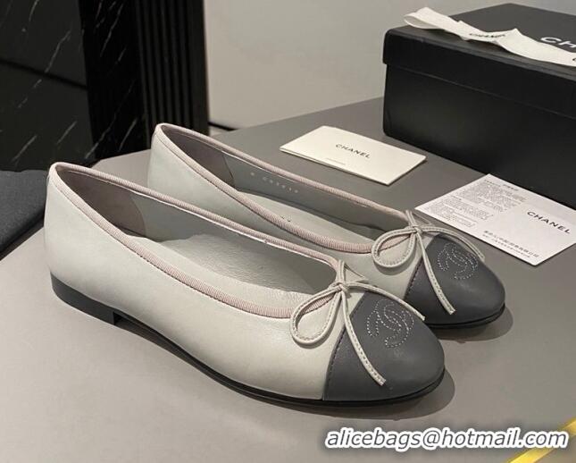 Good Quality Chanel Leather Classic Ballet Flat Light/Dark Grey 016003