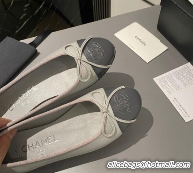 Good Quality Chanel Leather Classic Ballet Flat Light/Dark Grey 016003