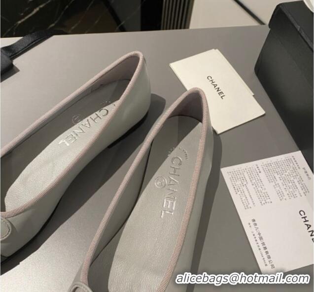 Good Quality Chanel Leather Classic Ballet Flat Light/Dark Grey 016003