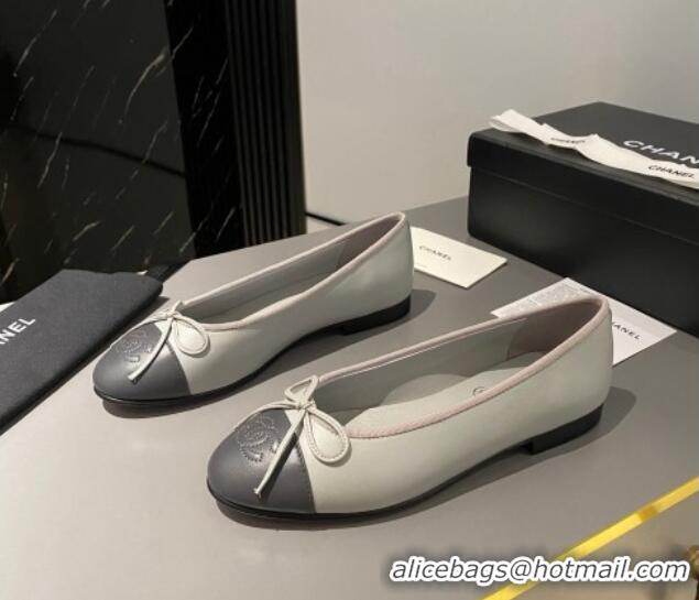 Good Quality Chanel Leather Classic Ballet Flat Light/Dark Grey 016003