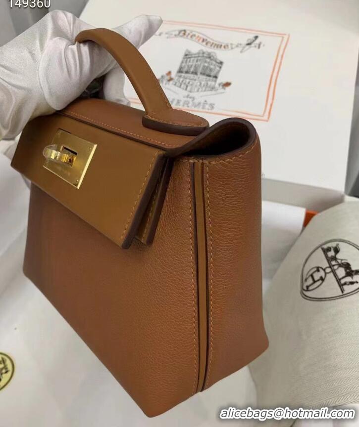 Well Crafted Hermes Kelly Original togo Leather Tote Bag Mini H2424 Gold Brown