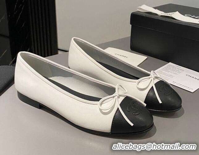 Pretty Style Chanel Leather Classic Ballet Flat White/Black 016005