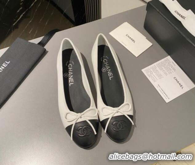 Pretty Style Chanel Leather Classic Ballet Flat White/Black 016005