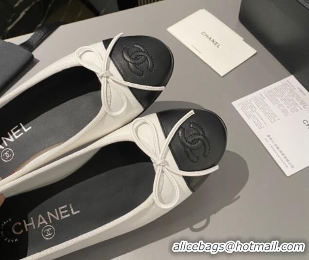 Pretty Style Chanel Leather Classic Ballet Flat White/Black 016005