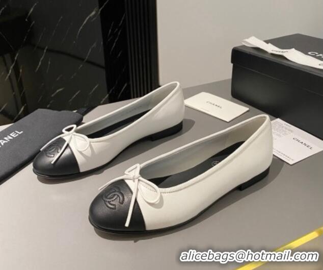 Pretty Style Chanel Leather Classic Ballet Flat White/Black 016005