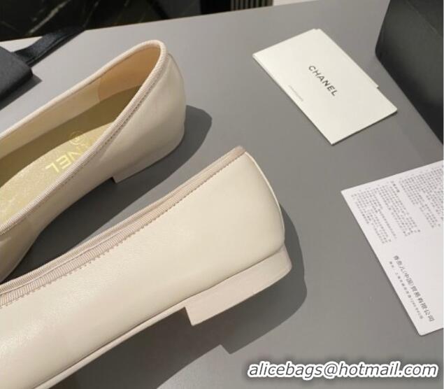 Best Product Chanel Leather Classic Ballet Flat White/Light Green 016006