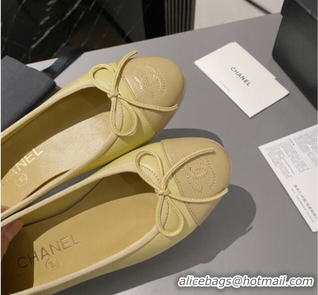 Top Design Chanel Leather Classic Ballet Flat Yellow/Apricot 016007