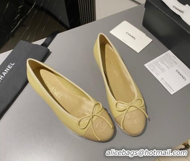 Top Design Chanel Leather Classic Ballet Flat Yellow/Apricot 016007