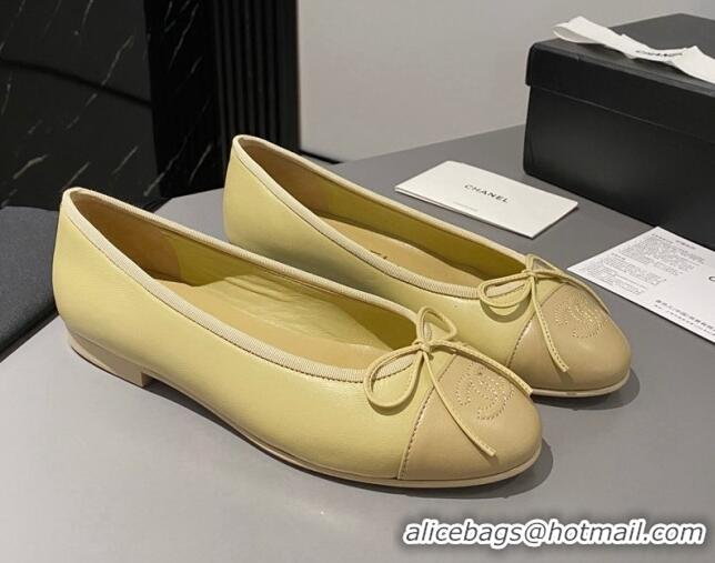 Top Design Chanel Leather Classic Ballet Flat Yellow/Apricot 016007