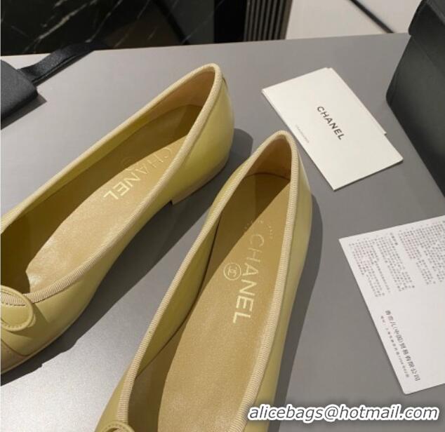 Top Design Chanel Leather Classic Ballet Flat Yellow/Apricot 016007