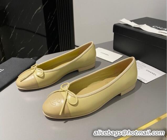 Top Design Chanel Leather Classic Ballet Flat Yellow/Apricot 016007