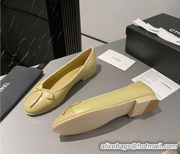 Top Design Chanel Leather Classic Ballet Flat Yellow/Apricot 016007