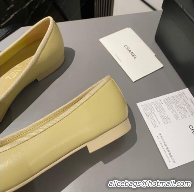 Top Design Chanel Leather Classic Ballet Flat Yellow/Apricot 016007