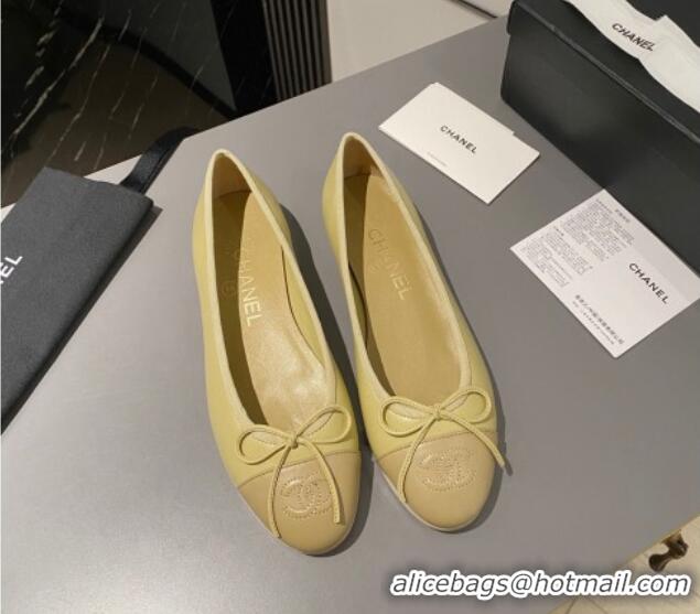 Top Design Chanel Leather Classic Ballet Flat Yellow/Apricot 016007