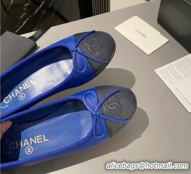 Good Looking Chanel Leather Classic Ballet Flat Blue 016008