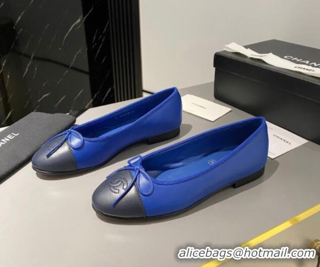 Good Looking Chanel Leather Classic Ballet Flat Blue 016008