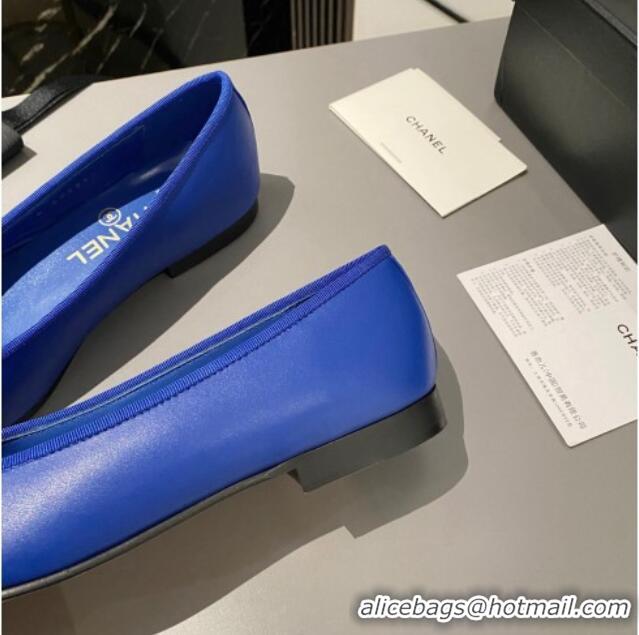 Good Looking Chanel Leather Classic Ballet Flat Blue 016008