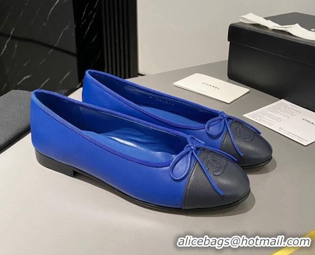 Good Looking Chanel Leather Classic Ballet Flat Blue 016008