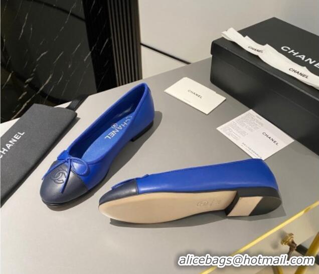 Good Looking Chanel Leather Classic Ballet Flat Blue 016008