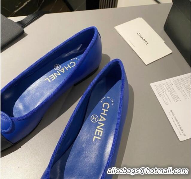 Good Looking Chanel Leather Classic Ballet Flat Blue 016008