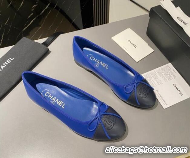 Good Looking Chanel Leather Classic Ballet Flat Blue 016008