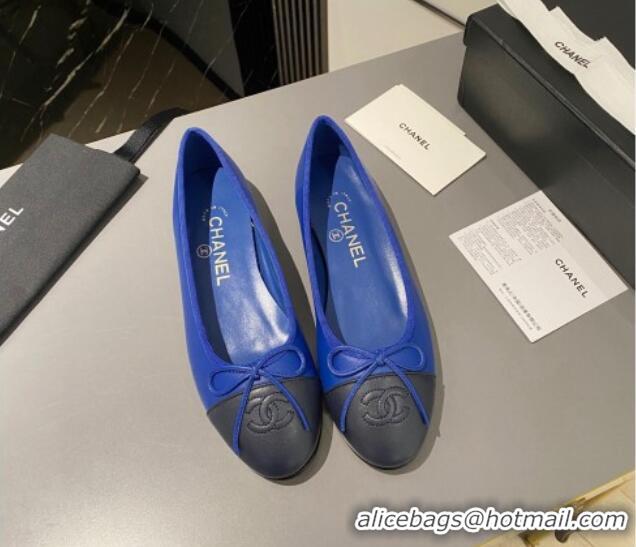 Good Looking Chanel Leather Classic Ballet Flat Blue 016008