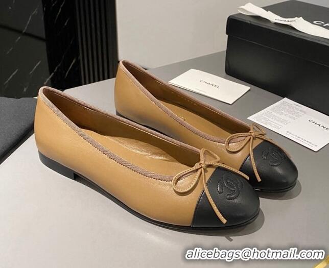 Top Grade Chanel Leather Classic Ballet Flat Light Brown 016009