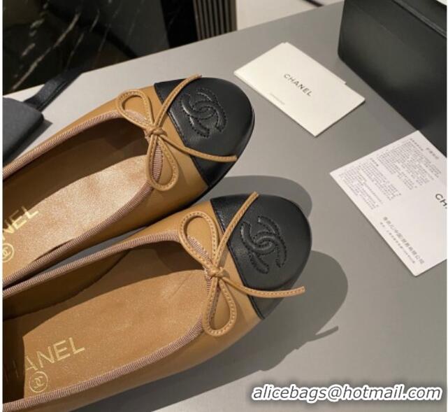 Top Grade Chanel Leather Classic Ballet Flat Light Brown 016009