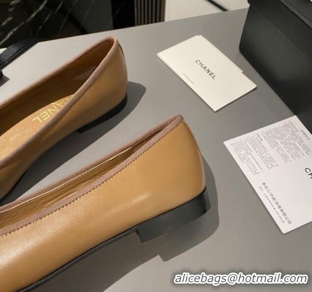 Top Grade Chanel Leather Classic Ballet Flat Light Brown 016009