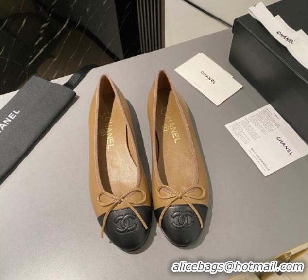 Top Grade Chanel Leather Classic Ballet Flat Light Brown 016009