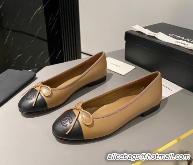 Top Grade Chanel Leather Classic Ballet Flat Light Brown 016009