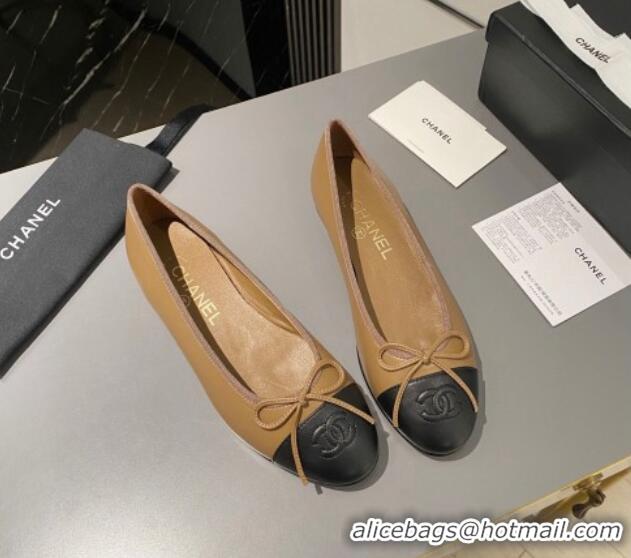 Top Grade Chanel Leather Classic Ballet Flat Light Brown 016009