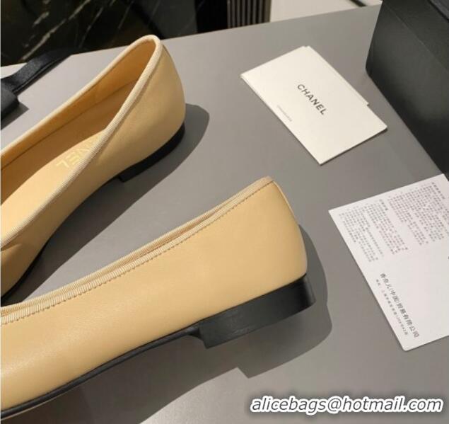 Durable Chanel Leather Classic Ballet Flat Beige/Black 016010