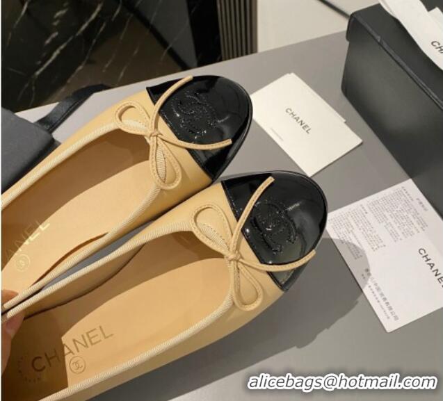 Durable Chanel Leather Classic Ballet Flat Beige/Black 016010