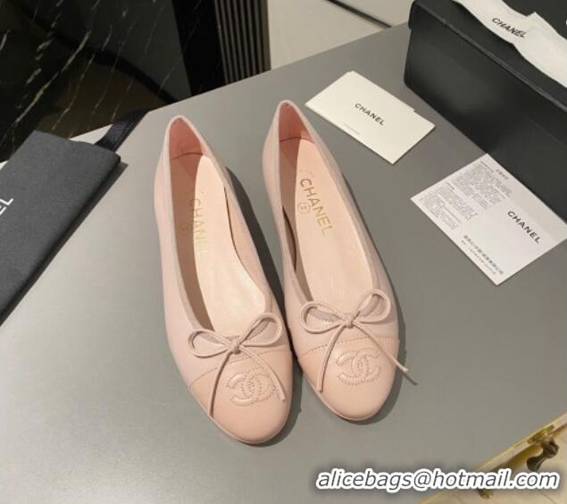 Luxurious Chanel Leather Classic Ballet Flat Light Pink 016012