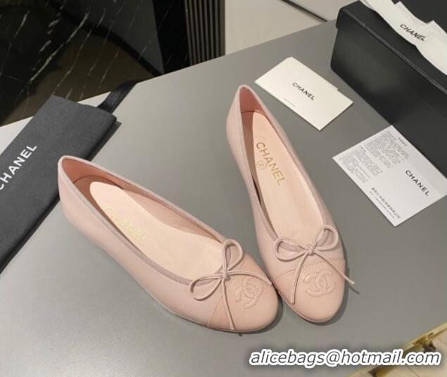 Luxurious Chanel Leather Classic Ballet Flat Light Pink 016012