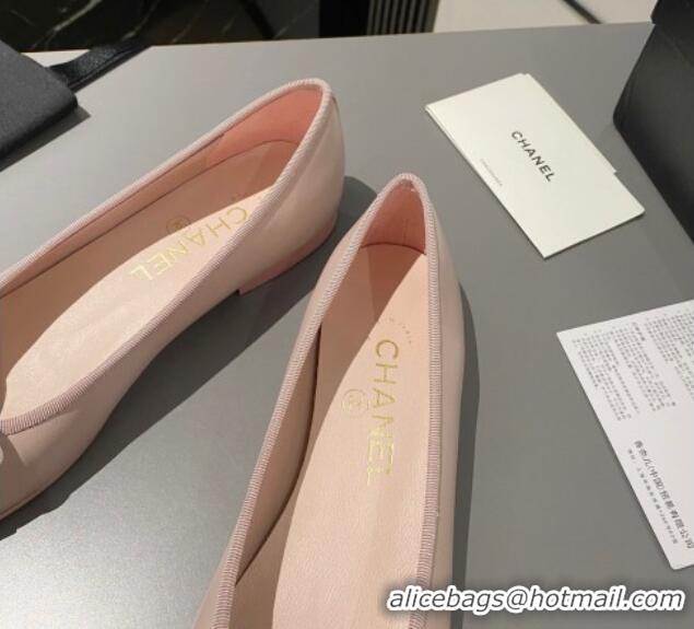 Luxurious Chanel Leather Classic Ballet Flat Light Pink 016012